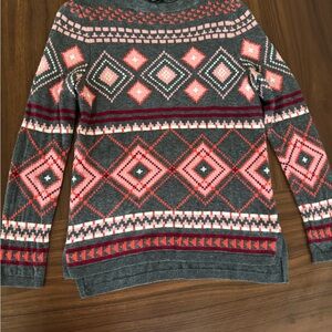 Talbots Gray Sweater with Red and Pink Accents